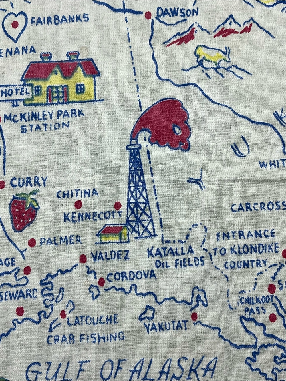 Vintage Alaska 1950s cotton/linen souvenir tablecloth 29 x 34 USA - Picture 4 of 6